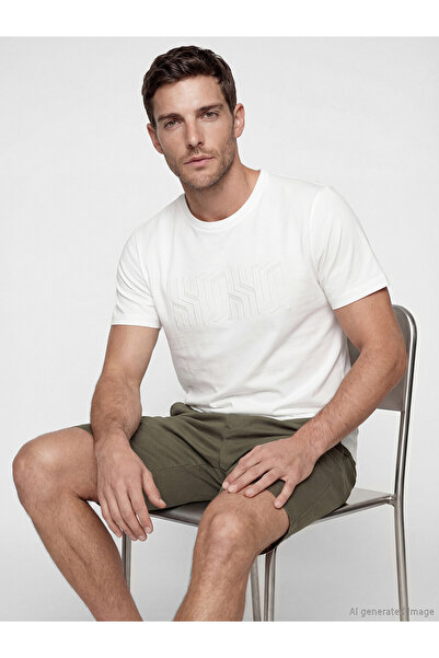 LC Waikiki Nevavm Men's Combed Cotton T-Shirt with Oval Collar Print