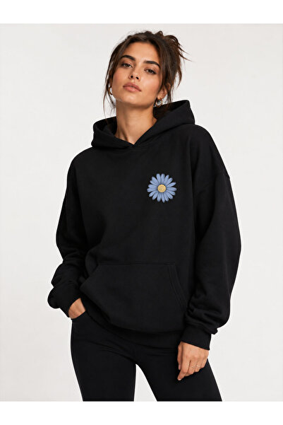 herkesemoda Daisy Printed Hooded 2 Thread Threaded Sweatshirt