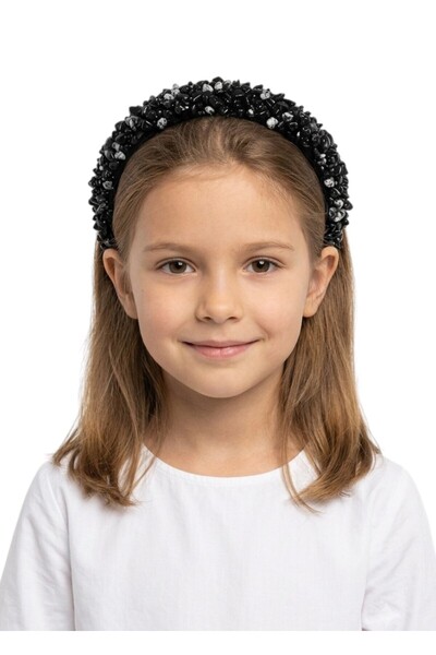 Bidani -Crystal Embellished Headband - Midnight Black & Hot Pink