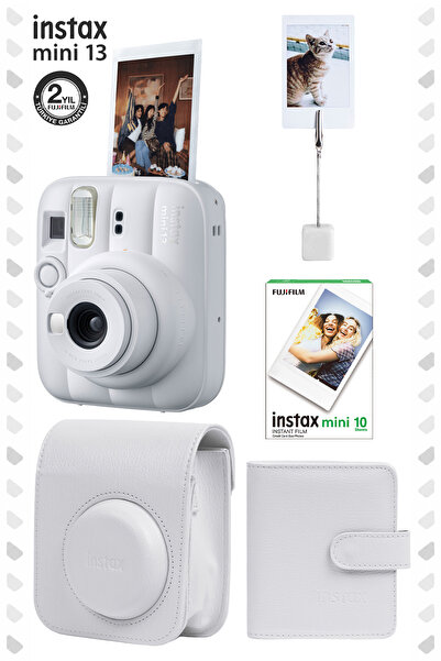 Fujifilm Instax Mini 13 Clay White Fotoğraf Makinesi Deri Çanta Albüm Kıskaç ...