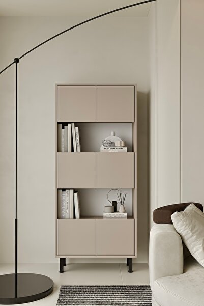 Furnitt Home Hitit Kumtaşı Bej Kitaplık 175 cm - Vitrin - Gümüşlük (100% MDF)...