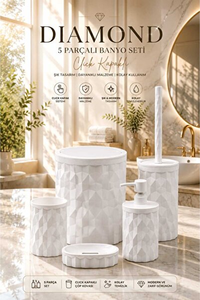 Store HGY HOME Kırık Beyaz Diamond 5'li Banyo Seti