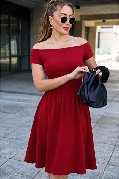 pazarella Women's Madonna Collar Short Sleeve Short Janjan Crepe Dress