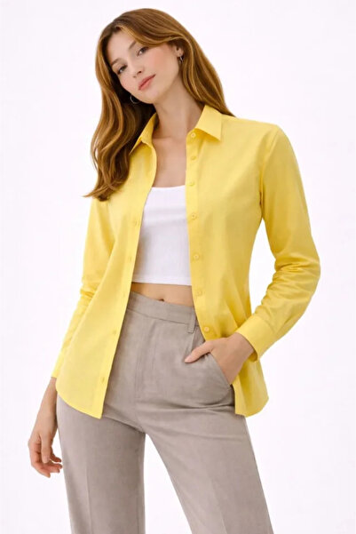 Simala Women's yellow long sleeve buttoned classic collar shirt suitable for ...