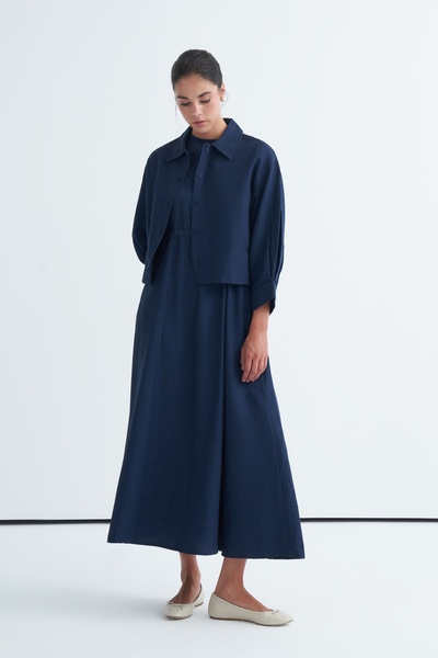 EBU Prive Women's Cupra Draped Cotton Dress Set Navy Blue