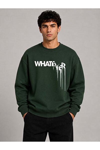 herkesemoda Whatever Print Detailed Crew Neck 2-Thread Sweatshirt