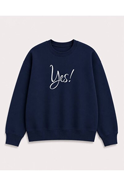 herkesemoda Yes Printed and Detailed Printed 2-Thread Crew Neck Sweatshirt