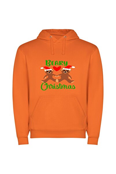 iLovePrints Bear Legs: Beary Christmas Φούτερ με κουκούλα σε χρώμα Πορτοκαλί