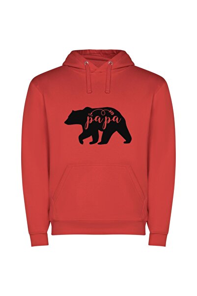 iLovePrints Papa Bear Stencil Bliss Φούτερ με κουκούλα σε χρώμα Κόκκινο