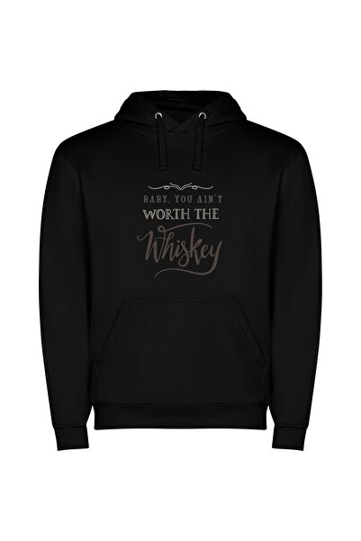 iLovePrints Whiskey Worth It All Φούτερ με κουκούλα σε χρώμα Μαύρο