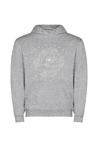 iLovePrints Monochrome Floral Embrace Φούτερ με κουκούλα σε χρώμα Γκρι