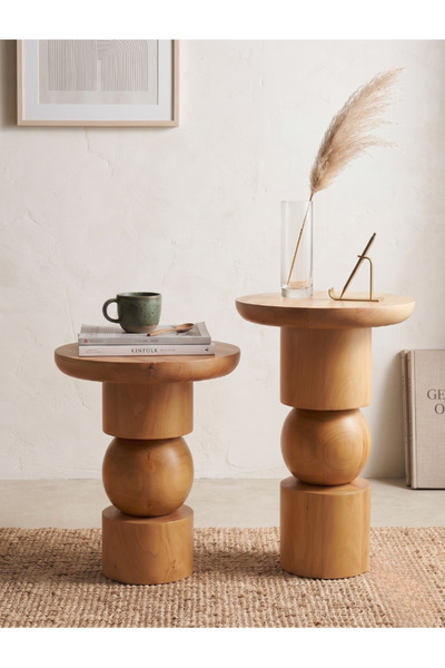 Woodenbend Stella Naturel 2'li Doğal Ahşap Yan Sehpa Seti 35 cm | Modern Orga...