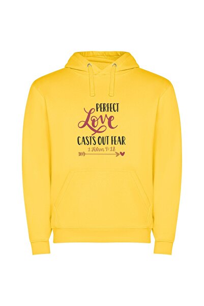 iLovePrints Perfect Love, Fear Vanished Φούτερ με κουκούλα σε χρώμα Κίτρινο