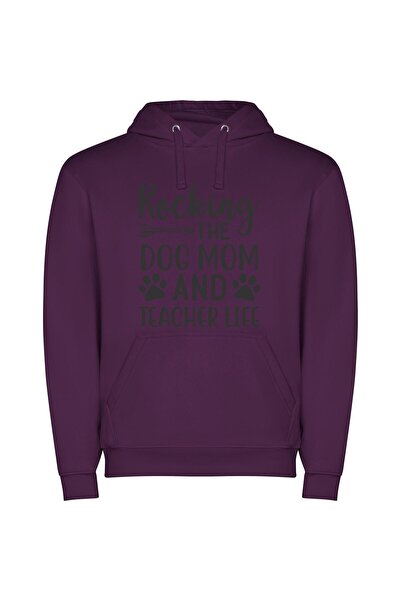 iLovePrints Rocking the Dog-Teacher Life! Φούτερ με κουκούλα σε χρώμα Μωβ
