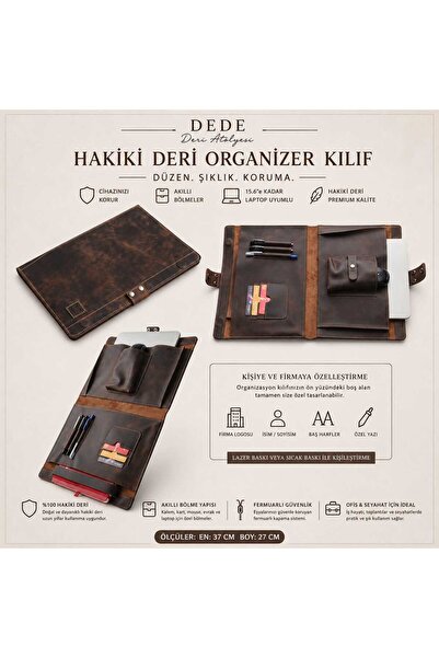 DEDE DERİ Hakiki Deri Organizer Laptop Kılıfı 15.6 İnç – Evrak, Mouse, Kalem ...