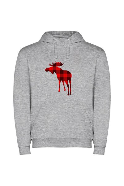 iLovePrints Grassland Moose Silhouette Φούτερ με κουκούλα σε χρώμα Γκρι