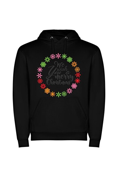 iLovePrints Snowflakes Surround Merry Christmas Φούτερ με κουκούλα σε χρώμα Μ...