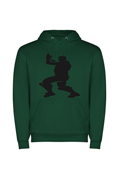 iLovePrints Black White Baseball Silhouette Φούτερ με κουκούλα σε χρώμα Πράσινο