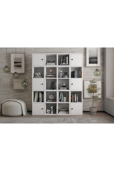 Vivense LEKSA 6 KAPAKLI RAFLI KİTAPLIK 130 CM BEYAZ KTP-1112-Ç