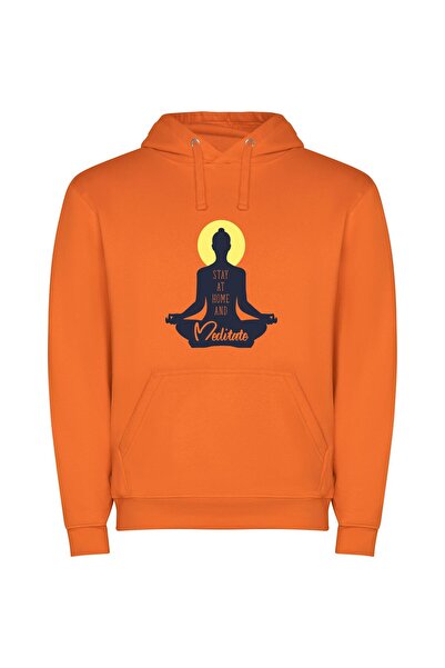 iLovePrints Serene Stay-at-home Meditation Φούτερ με κουκούλα σε χρώμα Πορτοκαλί