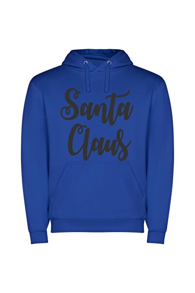 iLovePrints Santa's Elegant Monochrome Greeting Φούτερ με κουκούλα σε χρώμα Μπλε