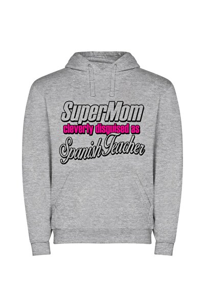 iLovePrints Superior Supermom Spanish Teacher Φούτερ με κουκούλα σε χρώμα Γκρι