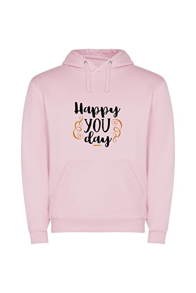 iLovePrints Vibrant 'Happy You Day' Φούτερ με κουκούλα σε χρώμα Ροζ