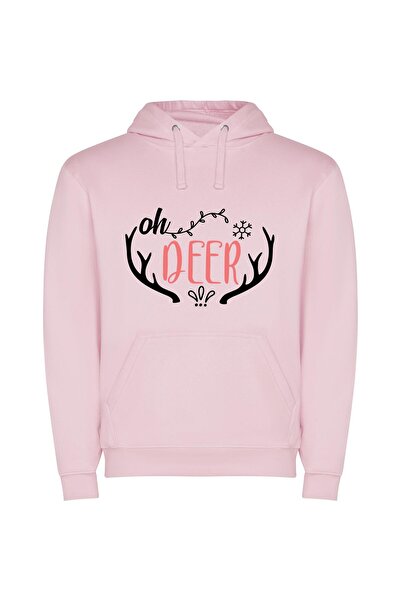 iLovePrints Graceful White Antlers Φούτερ με κουκούλα σε χρώμα Ροζ