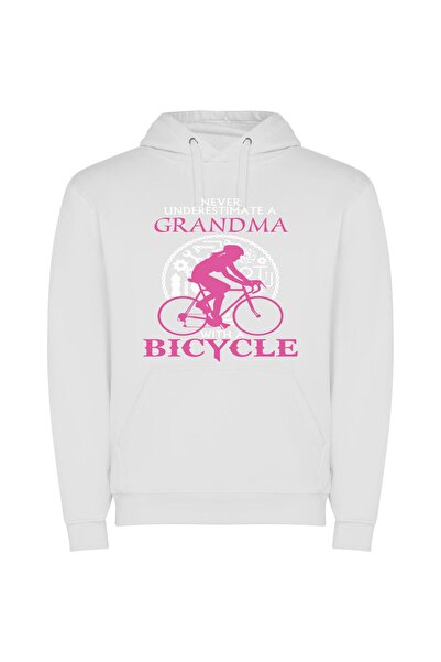 iLovePrints Grandma's Distant Bike Ride Φούτερ με κουκούλα σε χρώμα Λευκό