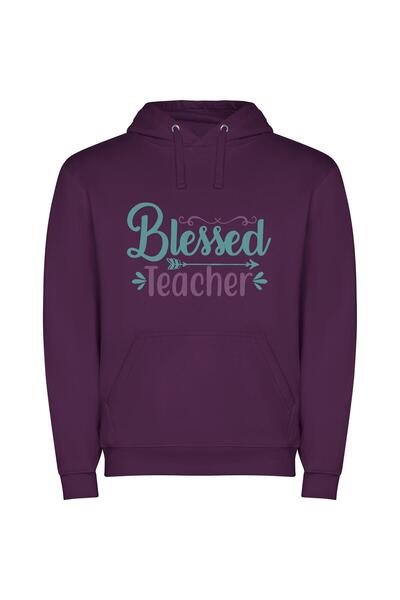 iLovePrints Blessed Teacher's Colorful Sign Φούτερ με κουκούλα σε χρώμα Μωβ