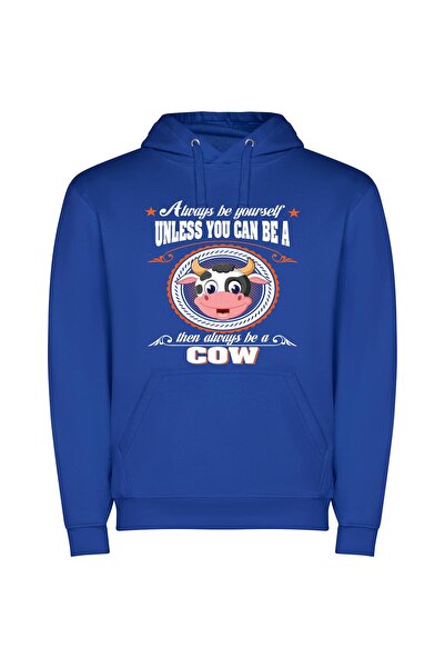 iLovePrints Blissful Bovine Portrait Φούτερ με κουκούλα σε χρώμα Μπλε