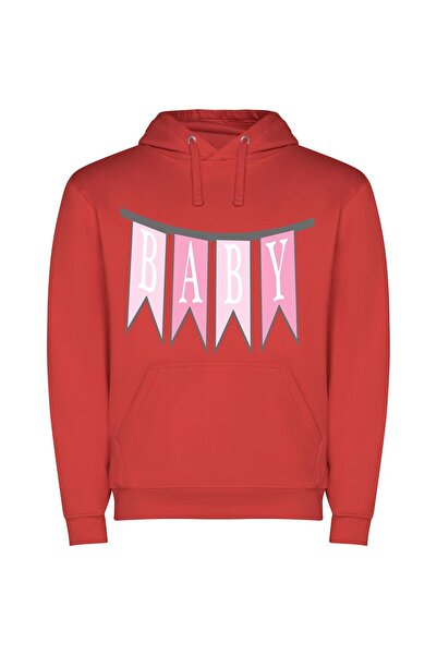 iLovePrints Baby Blissful Pink Haven Φούτερ με κουκούλα σε χρώμα Κόκκινο