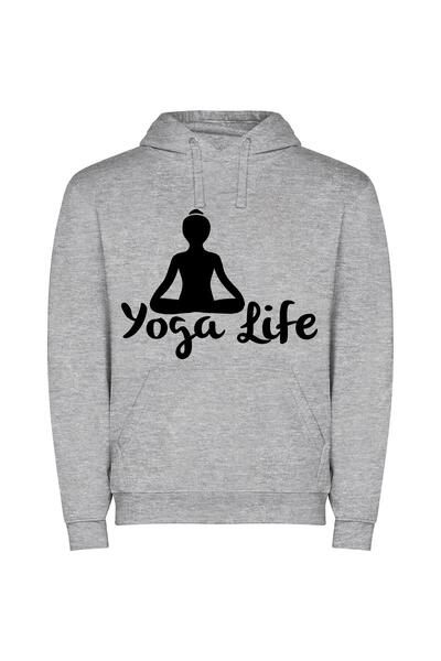 iLovePrints Monochrome Zen: Street Yoga Φούτερ με κουκούλα σε χρώμα Γκρι