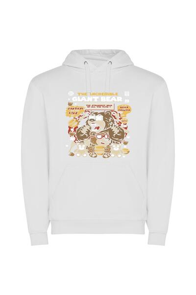 iLovePrints Fierce Inked Bear Φούτερ με κουκούλα σε χρώμα Λευκό