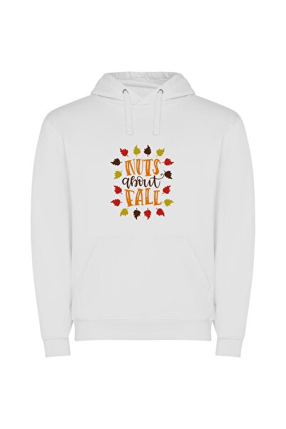 iLovePrints Fall Foliage Nut Nirvana Φούτερ με κουκούλα σε χρώμα Λευκό