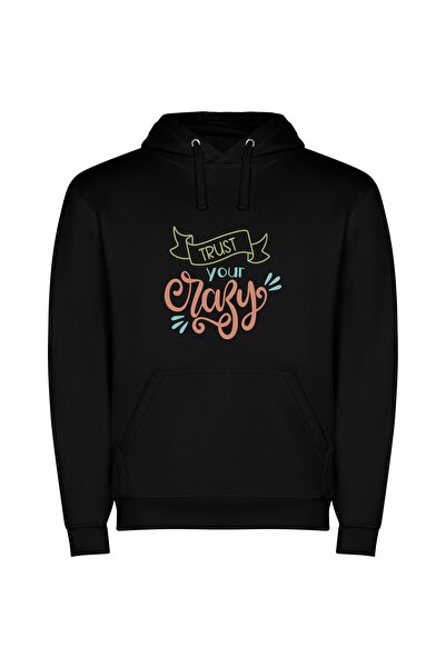 iLovePrints Whimsical Typography Delights Φούτερ με κουκούλα σε χρώμα Μαύρο