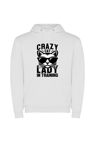 iLovePrints Feline Fashionista in Training Φούτερ με κουκούλα σε χρώμα Λευκό