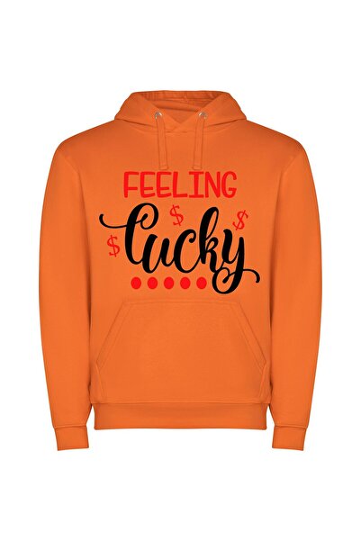 iLovePrints Lucky Red & Black Φούτερ με κουκούλα σε χρώμα Πορτοκαλί