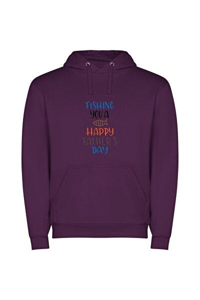 iLovePrints Fishing Dad's Happy Day Φούτερ με κουκούλα σε χρώμα Μωβ