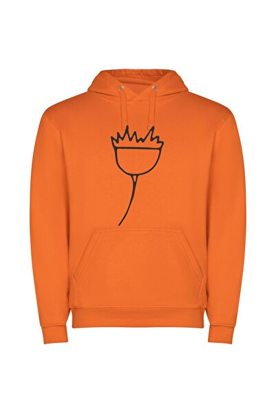 iLovePrints Simplistic Floral Line Art Φούτερ με κουκούλα σε χρώμα Πορτοκαλί