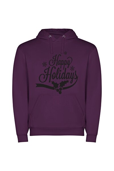 iLovePrints Festive Holly Wishes Φούτερ με κουκούλα σε χρώμα Μωβ
