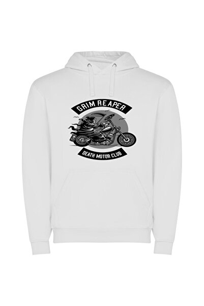 iLovePrints Grim Reaper's Motorcycle Fete Φούτερ με κουκούλα σε χρώμα Λευκό