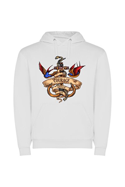 iLovePrints Birds of Ink: Symbolic Tattoo Φούτερ με κουκούλα σε χρώμα Λευκό