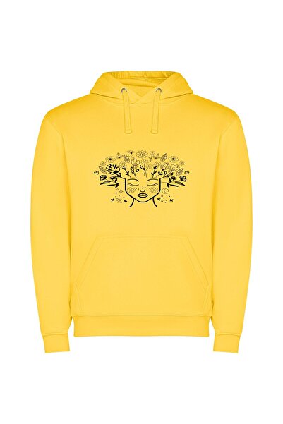 iLovePrints Blooming Floral Woman Φούτερ με κουκούλα σε χρώμα Κίτρινο