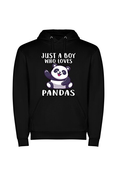 iLovePrints Panda Love: Just a Boy Φούτερ με κουκούλα σε χρώμα Μαύρο