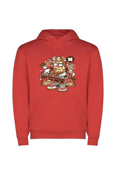 iLovePrints Scratching Pizza Everywhere! Φούτερ με κουκούλα σε χρώμα Κόκκινο