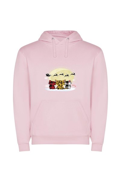 iLovePrints Merry Cats on Snow Φούτερ με κουκούλα σε χρώμα Ροζ