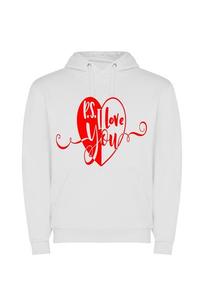 iLovePrints Love-Filled Heart: Digital Bliss Φούτερ με κουκούλα σε χρώμα Λευκό