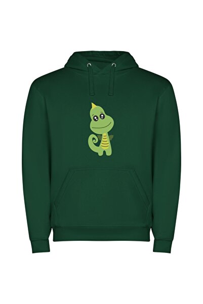 iLovePrints Charming Striped Forest Dragon Φούτερ με κουκούλα σε χρώμα Πράσινο