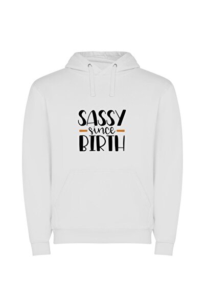 iLovePrints Birthed Sassin' Style Φούτερ με κουκούλα σε χρώμα Λευκό